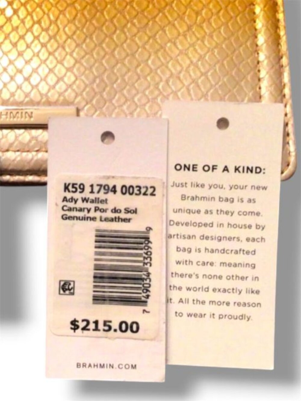 NWOT - BRAHMIN Ady Wallet Canary Por do Sol LEATHER - Picture 2 of 4